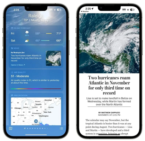 信丰苹果14维修分享iPhone 14手机如何看天气时顺带看新闻 