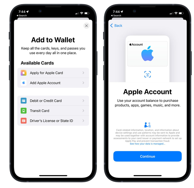 信丰苹果手机维修分享iOS 15.5钱包App如何添加 Apple 账户 